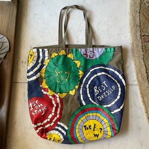 Vintage See By Chloe Large Green Canvas Painted Tote Bag